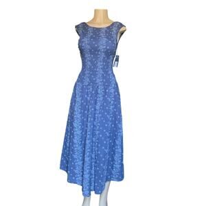 Universal Thread Blue Floral Smocked Midi Dress XS Sleeveless Scoop Back NWT